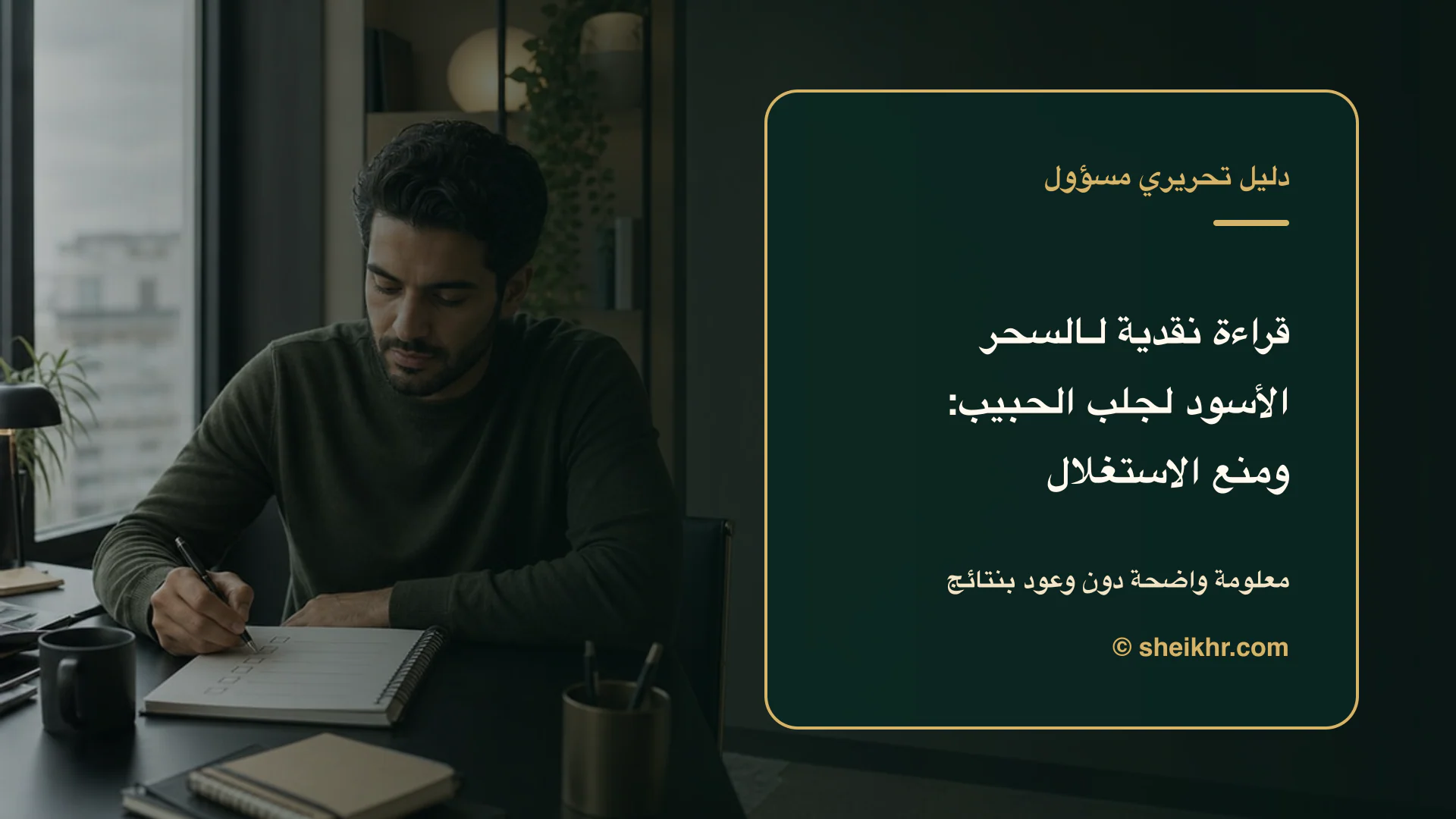 غلاف تحريري عن قراءة نقدية وآمنة لسؤال السحر الأسود لجلب الحبيب يوضح السلامة ورفض الإيذاء أولًا
