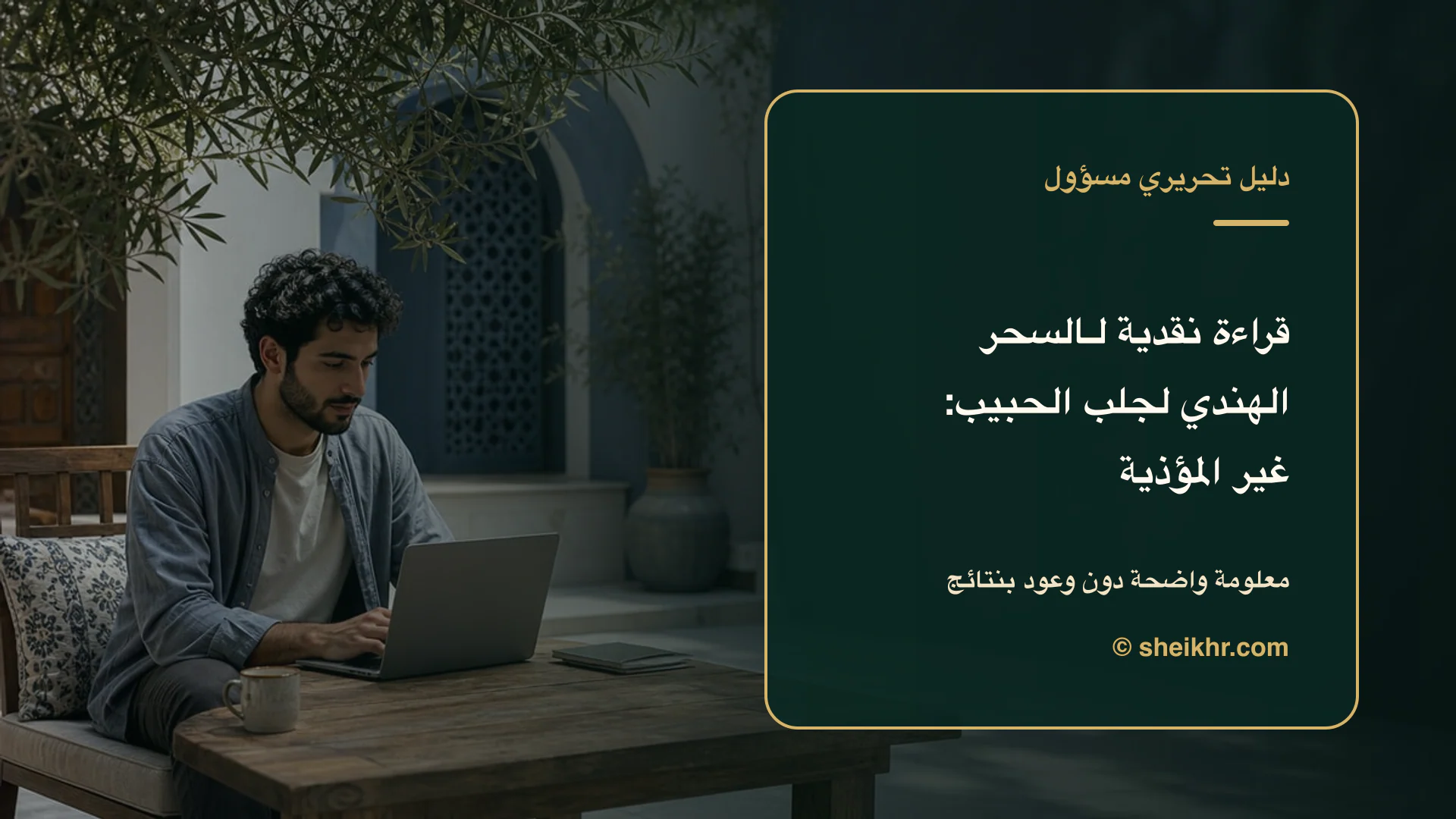 غلاف تحريري عن قراءة نقدية وآمنة لسؤال السحر الهندي لجلب الحبيب يوضح الرضا والخصوصية خط أحمر