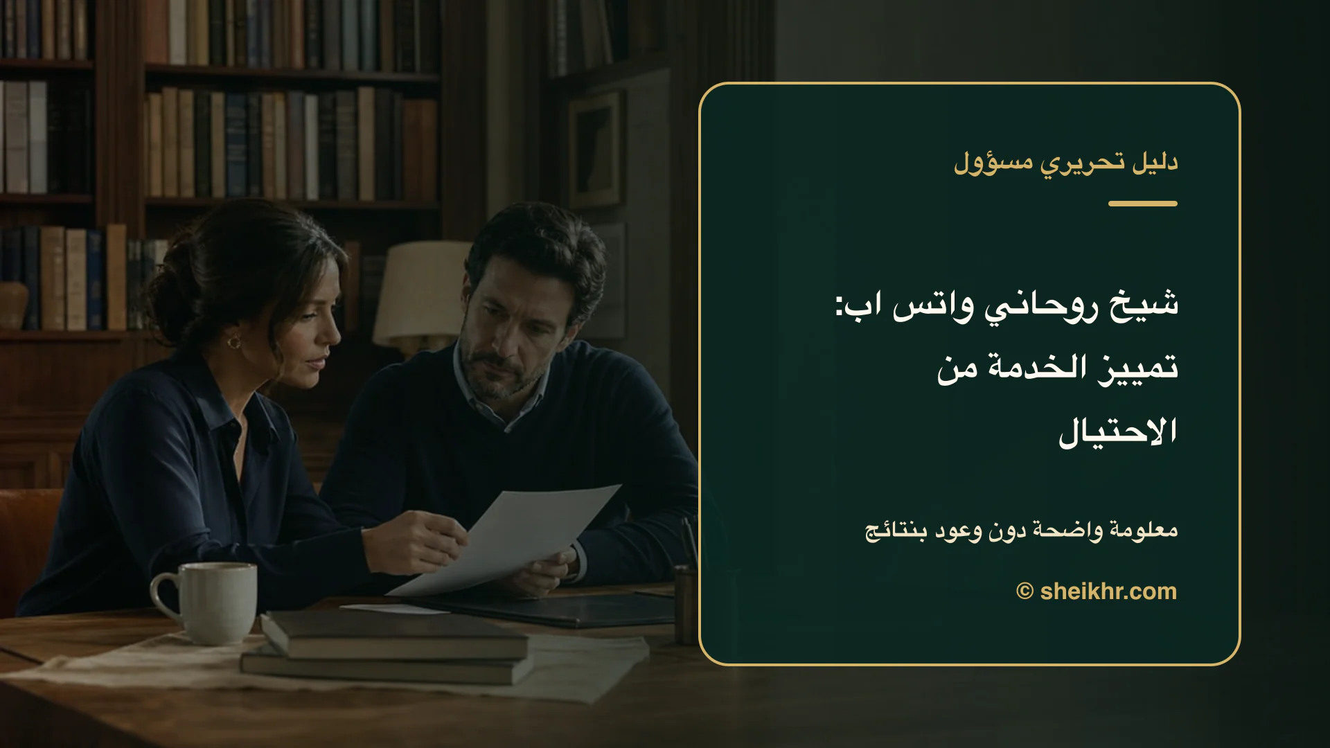 غلاف تحريري عن شيخ روحاني واتس اب يوضح أسئلة تكشف الادعاءات