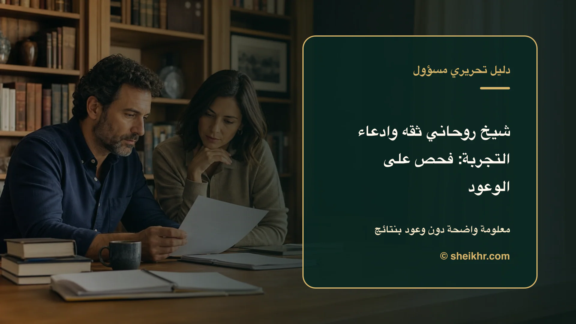غلاف تحريري عن شيخ روحاني ثقه وادعاء التجربة يوضح أسئلة تكشف الادعاءات