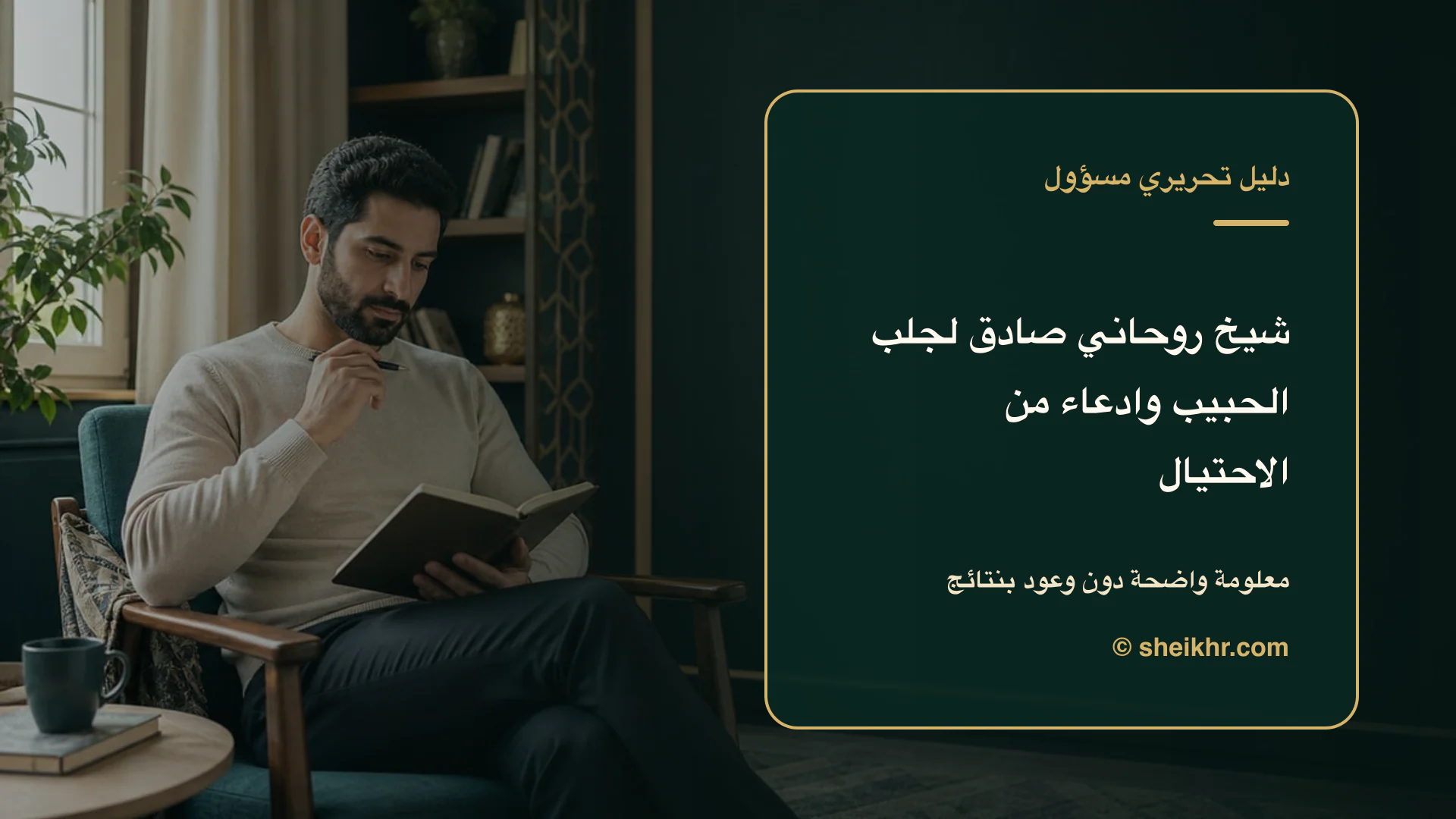 غلاف تحريري عن شيخ روحاني صادق لجلب الحبيب وادعاء المجانية يوضح أسئلة تكشف الادعاءات