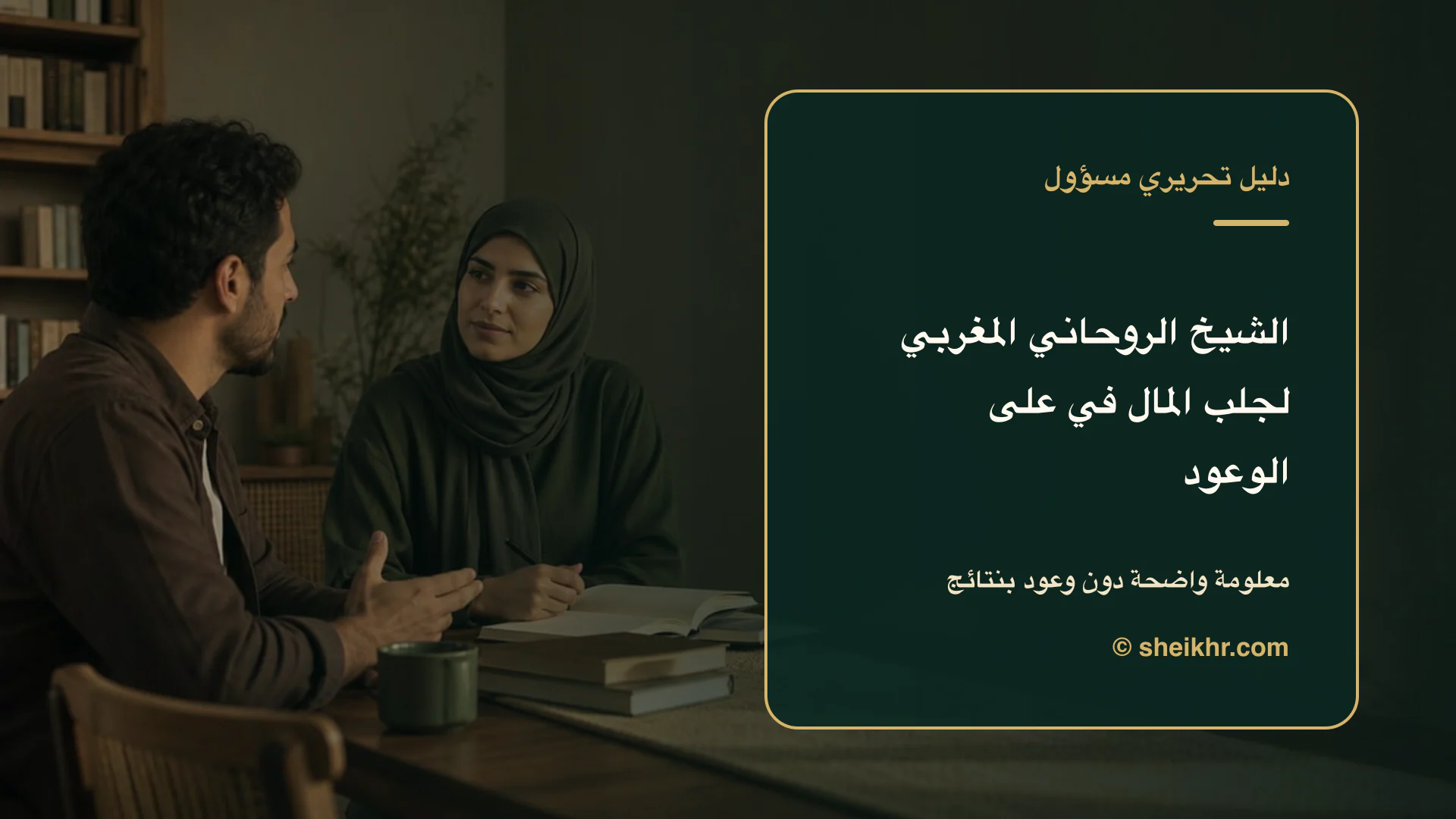 غلاف تحريري عن الشيخ الروحاني المغربي لجلب المال يوضح أسئلة قبل التواصل في المغرب