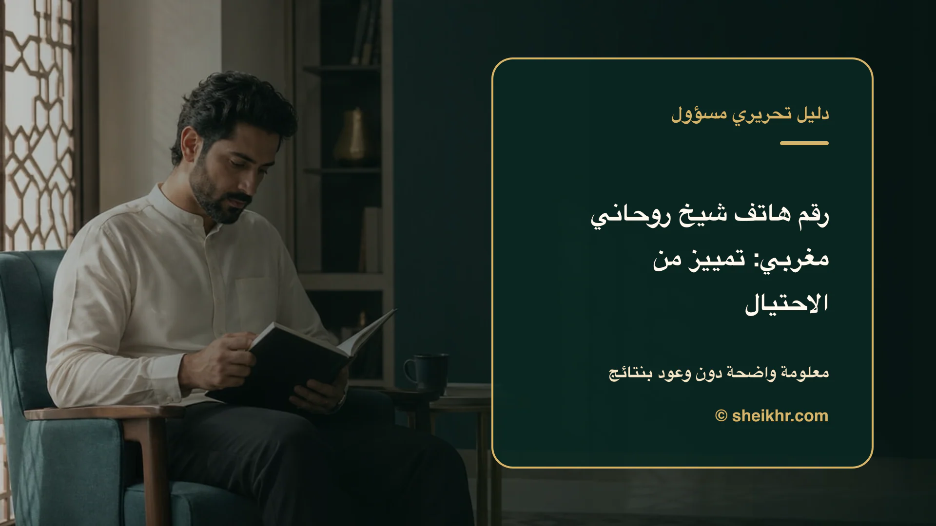 غلاف تحريري عن رقم هاتف شيخ روحاني مغربي يوضح دليل التحقق قبل التواصل