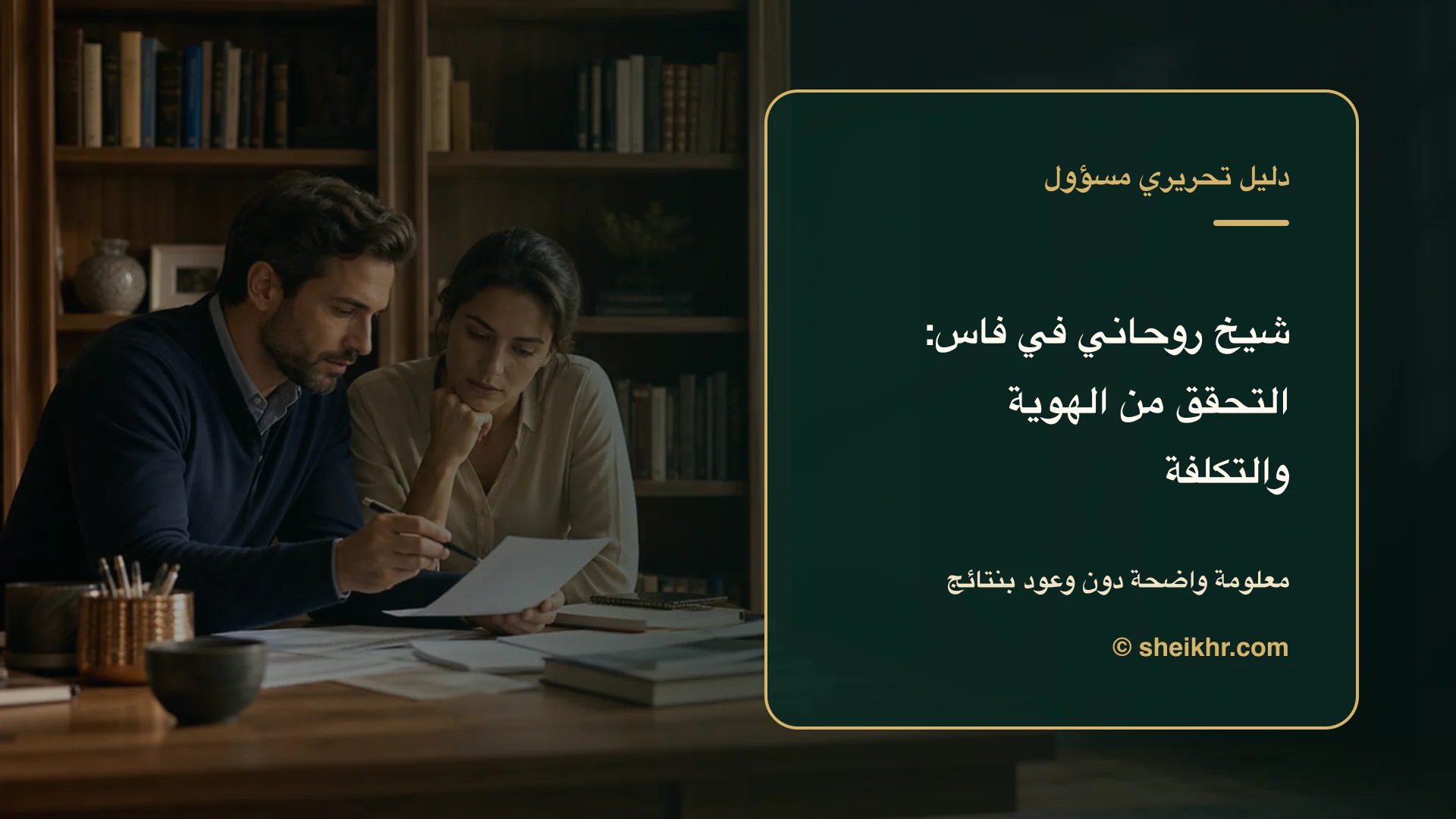 غلاف تحريري عن شيخ روحاني في فاس يوضح دليل التحقق في فاس