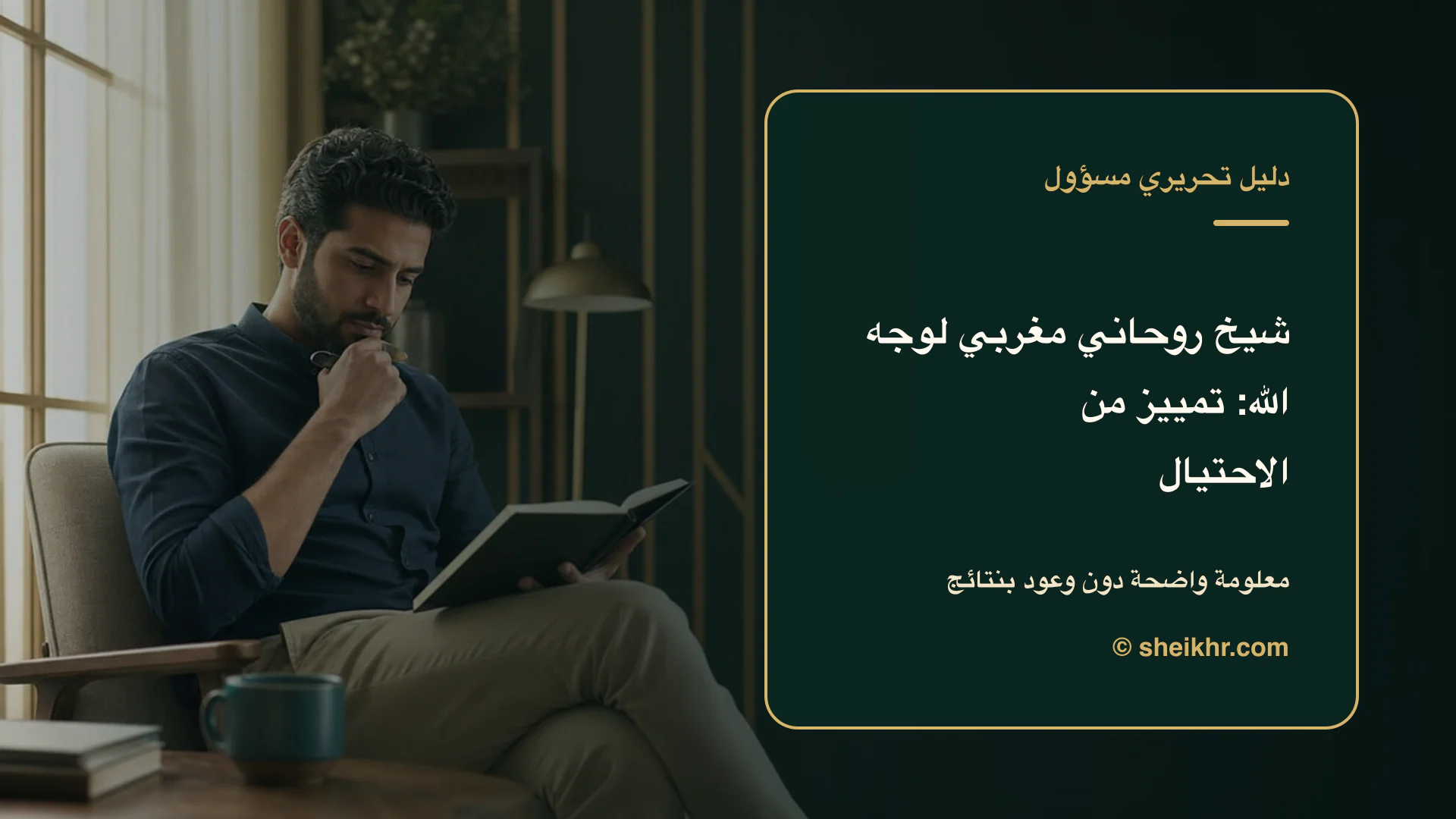 غلاف تحريري عن شيخ روحاني مغربي لوجه الله يوضح دليل التحقق قبل التواصل
